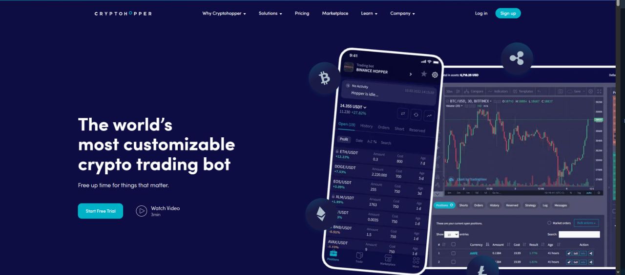 بهترین ربات هوش مصنوعی برای ترید ارز دیجیتال تصویری از صفحه اصلی سایت Cryptohopper