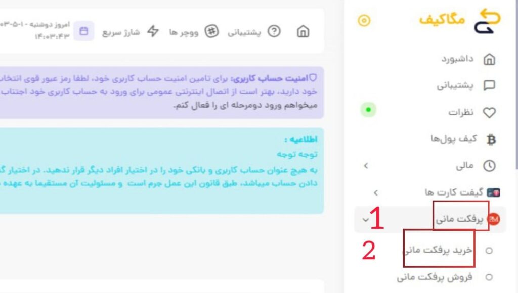 نحوه شارژ حساب پرفکت مانی در مگاکیف