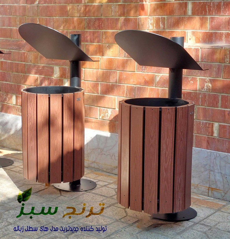 سطل زباله چوب پلاست پارکی ترنج سبز